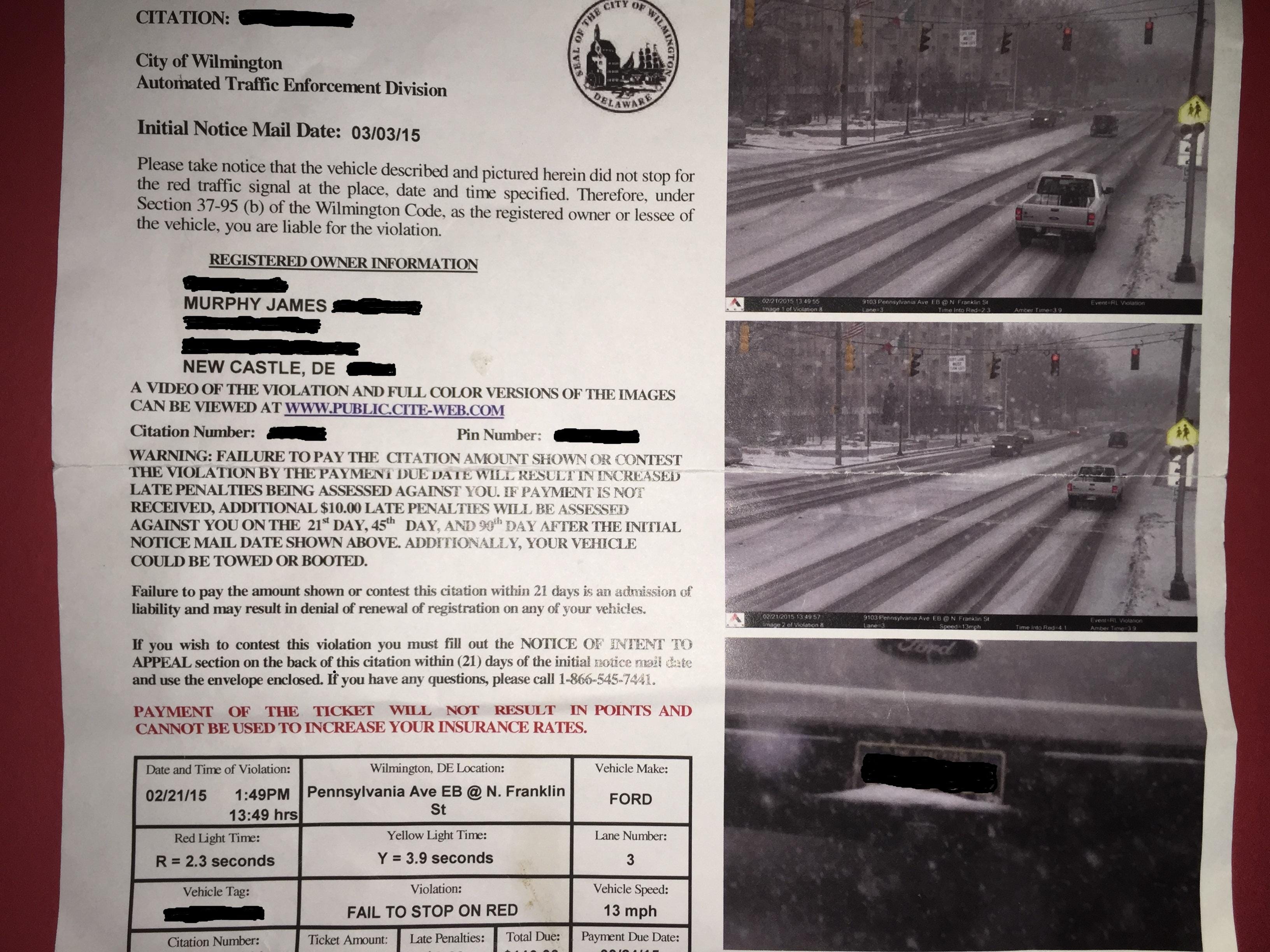 appealing red light camera ticket